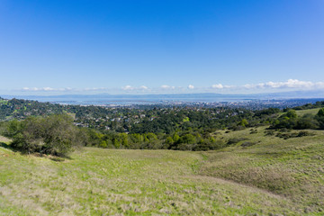 View towards Redwood City and San Carlos from Edgewood park, Silicon Valley, San Francisco bay, California