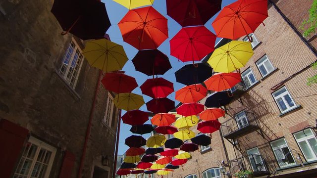 Street decorated with colorful umbrellas 
