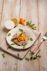 sworfish carpaccio with carrot and mint