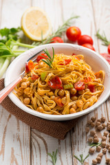 tagliatelle pasta with chickpeas and tomatoes