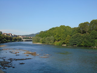 Turin, Italy - 12/01/2018: An amazing photography of the city of Turin from italy in summer days from the high and low part of the city including the beautiful river of Po from the center