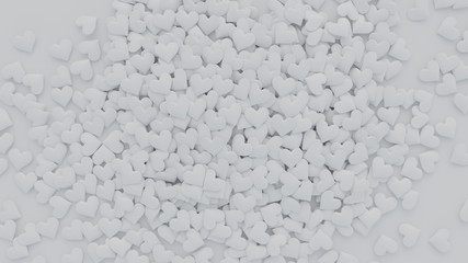 Muchos corazones desparramados blancos. 3D