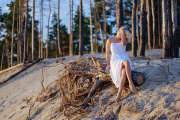 Happy and elegant woman portrait studio shot. Attractive adult blonde sexy girl. Beautiful healthy hair model girl stock image. 