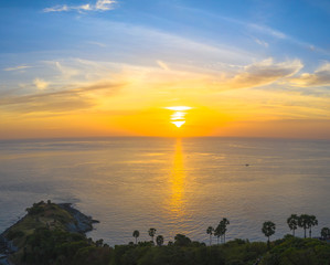 Fototapeta na wymiar panorama sunset at Promthep cape viewpoint Phuket Thailand