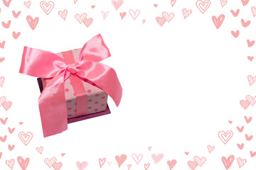 pink box on a wite background with hearts. Valentine's Day gift