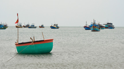 Naklejka premium A traditional fishing boat in Mui Ne Fishing Village, Binh Thuan Province, Vietnam