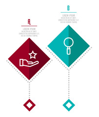 Modern 3D vector illustration. Infographic template with two elements, rhombus. Timeline step by step. Designed for business, presentations, web design, diagrams, chart, training with 2 steps