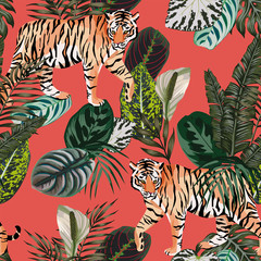 Tiger in the jungle living coral background