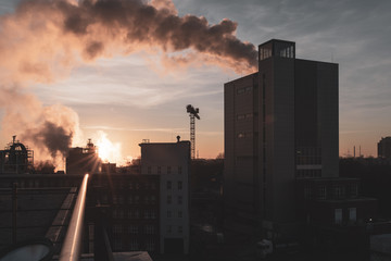 industrial steam at sunrise 