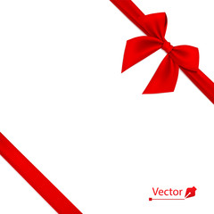 Tied the corners red bow and ribbon. Vector illustration.