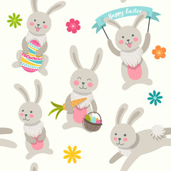 Happy Easter. Vector cartoon style easter bunny seamless pattern