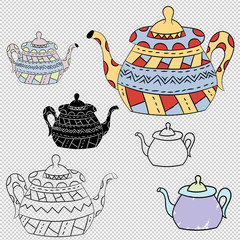 Vector set of teapots in Scandinavian style. Isolated objects