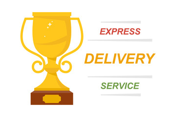 Fast delivery icon concept. Express delivery service, fast delivery inscription on light background. Fast shipping worldwide. Vector illustration.