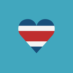 Costa Rica flag icon in a heart shape in flat design. Independence day or National day holiday concept.