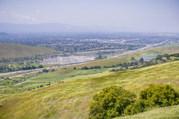 Fototapeta na wymiar View of the bayshore freeway and the PG&E Metcalf electricity substation, south San Jose, San Francisco bay area, California