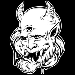 Vector hand drawn illustration of devil. Tattoo hand sketched artwork. Template for card, poster, banner, print for t-shirt.