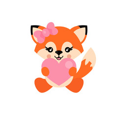 cartoon cute fox girl with heart sitiing vector