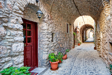 Fototapeta na wymiar Traditional houses in Mesta of Chios, Greece
