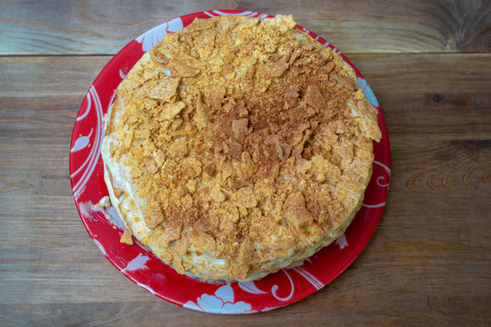 Homemade cake Napoleon with custard