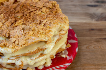 Homemade cake Napoleon with custard