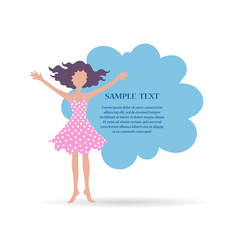 Vector cover with girl in good mood on white background. Flat style illustrations