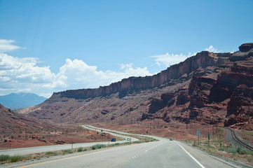 Wide highway in American desert area