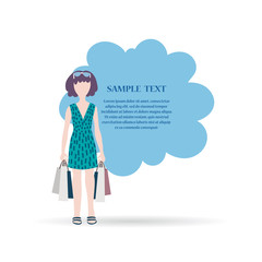 Vector cover with woman and shopping. Flat style illustration