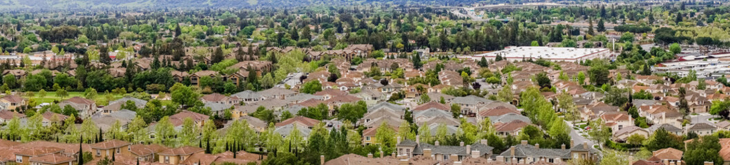 Fototapeta na wymiar Panoramic view of residential neighborhood on a cloudy day, San Jose, California