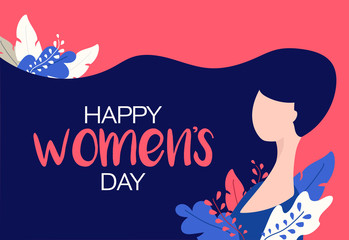 Happy Women's Day illustration with beautiful girl.