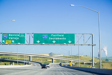 Freeway Interchange sign in east San Francisco bay, California