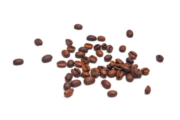 Roasted coffee beans from Brasil,Vietnam,Colombia and Germany  on a white background. Close up Coffee beans isolated on white background.