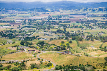 Fototapeta na wymiar Aerial view of South Valley as seen from Coyote Lake Harvey Bear Ranch County Park, south San Francisco bay, California
