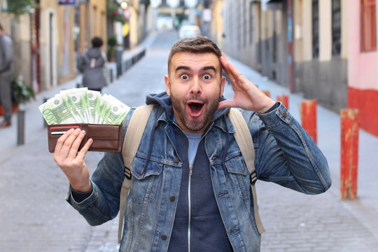 Surprise man with full wallet 