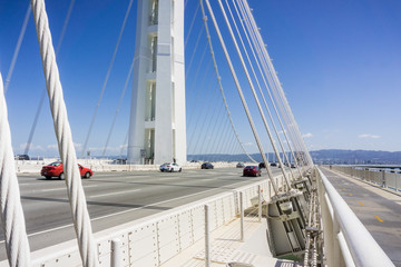 Fototapeta premium Cars driving on the bay bridge Yerba Buena Island to oakland, San Francisco bay, California
