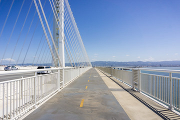 Fototapeta na wymiar Walking on the new bay bridge trail going from Oakland to Yerba Buena Island, San Francisco bay, California
