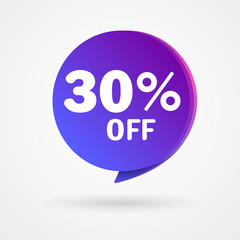 30% OFF Discount Sticker. Sale blue and purple Tag Isolated Vector Illustration. Discount Offer Price Label, Vector Price Discount Symbol.