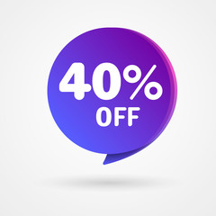 40% OFF Discount Sticker. Sale blue and purple Tag Isolated Vector Illustration. Discount Offer Price Label, Vector Price Discount Symbol.