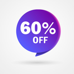 60% OFF Discount Sticker. Sale blue and purple Tag Isolated Vector Illustration. Discount Offer Price Label, Vector Price Discount Symbol.
