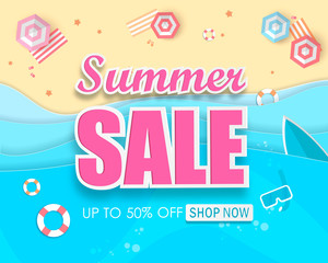 Fototapeta premium Summer Sale Typography Paper Folding Design. Vector Illustration