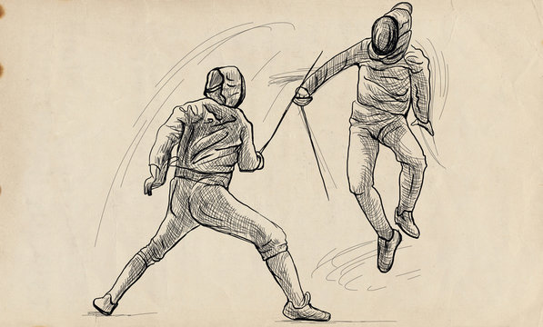 Fencing - An hand drawn illustration. Freehand sketching.