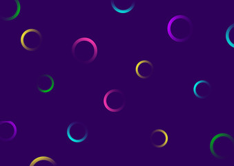 Geometric pattern. Bright colorful circles with gradient on purple background. Vector illustration
