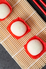 Japanese mochi rice cake. Stuffed with sweet bean jam.