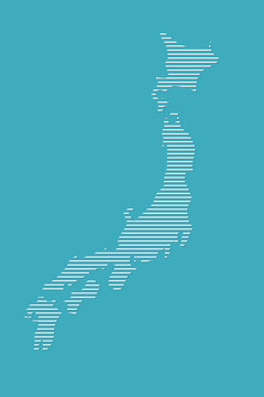 Japan map vector illustration using white straight lines on blue paper background