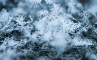 Frozen water. Snowflakes sparkling in the sun