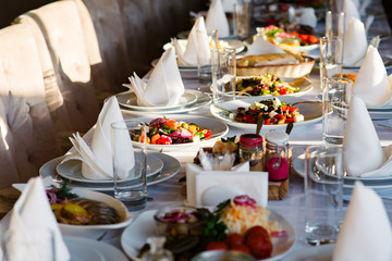 Festive table with salads