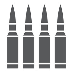 Bullets glyph icon, ammunition and army, caliber sign, vector graphics, a solid pattern on a white background.