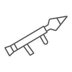 Rocket launcher thin line icon, firearm and grenade, weapon sign, vector graphics, a linear pattern on a white background.