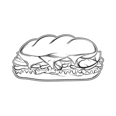 Vector illustration of sandwich made in hand drawn realistic style. Artwork in sketch style. Template for business card poster banner flyer and print for t-shirt