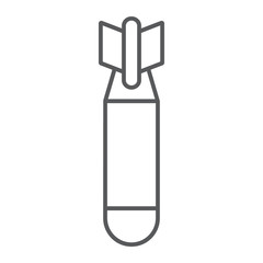 Air bomb thin line icon, weapon and military, missile sign, vector graphics, a linear pattern on a white background.