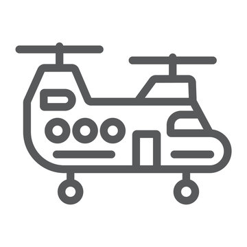 Military helicopter line icon, military and vehicle, chopper sign, vector graphics, a linear pattern on a white background.